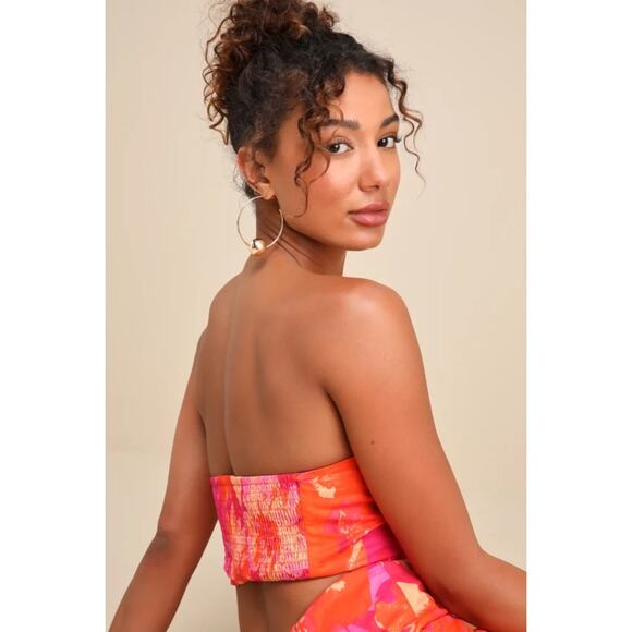 NWT Lulus Bold Tendencies Fuchsia Floral Strapless Cutout Dress Resortwear Sz L - Picture 8 of 9